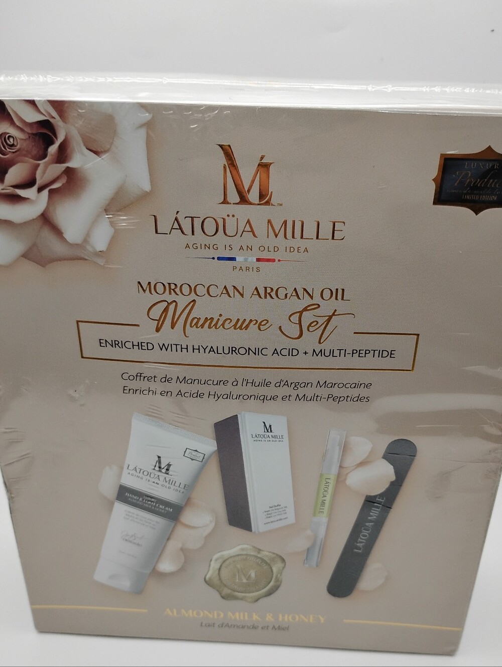 L'ATOUA MILLE Moroccan Argan Oil Manicure Set - Almond Milk & Honey MSRP$180